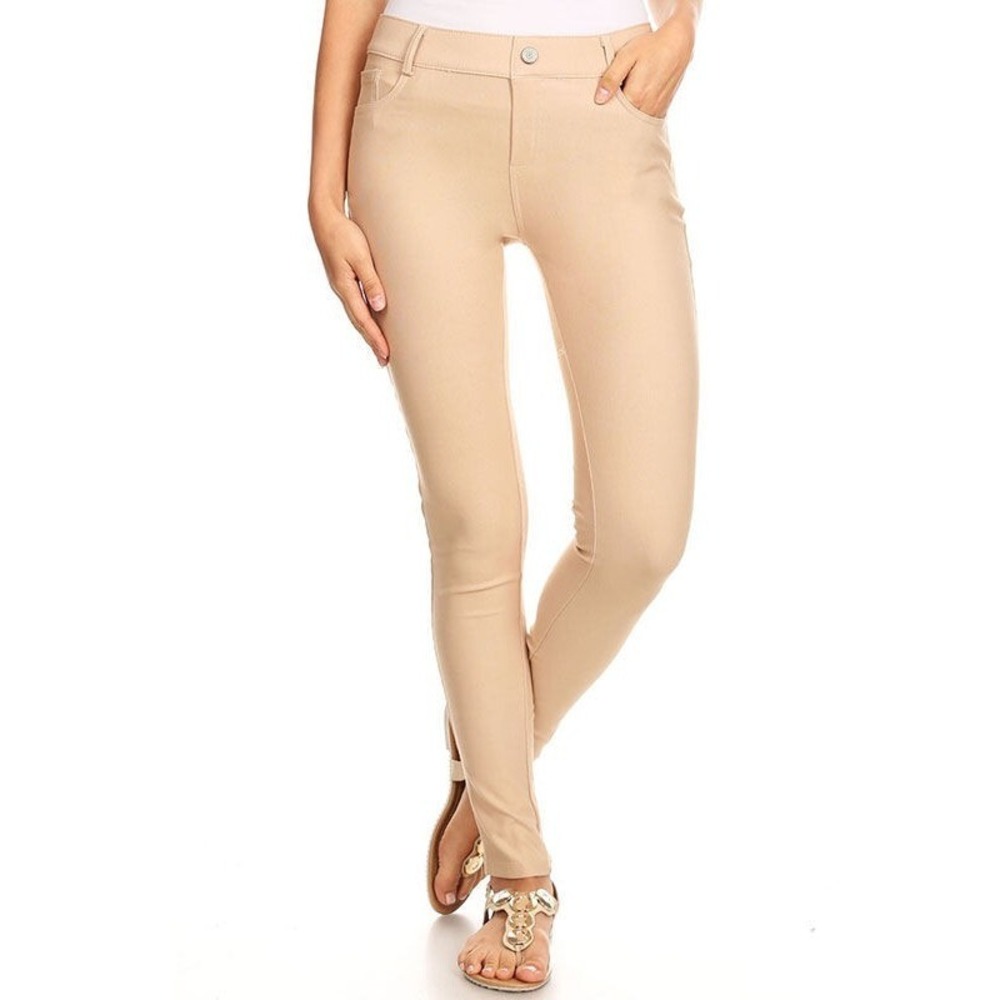 Yelete Women's Cotton Blend Full Length Stretchy Skinny Jeggings - Camel - XXL